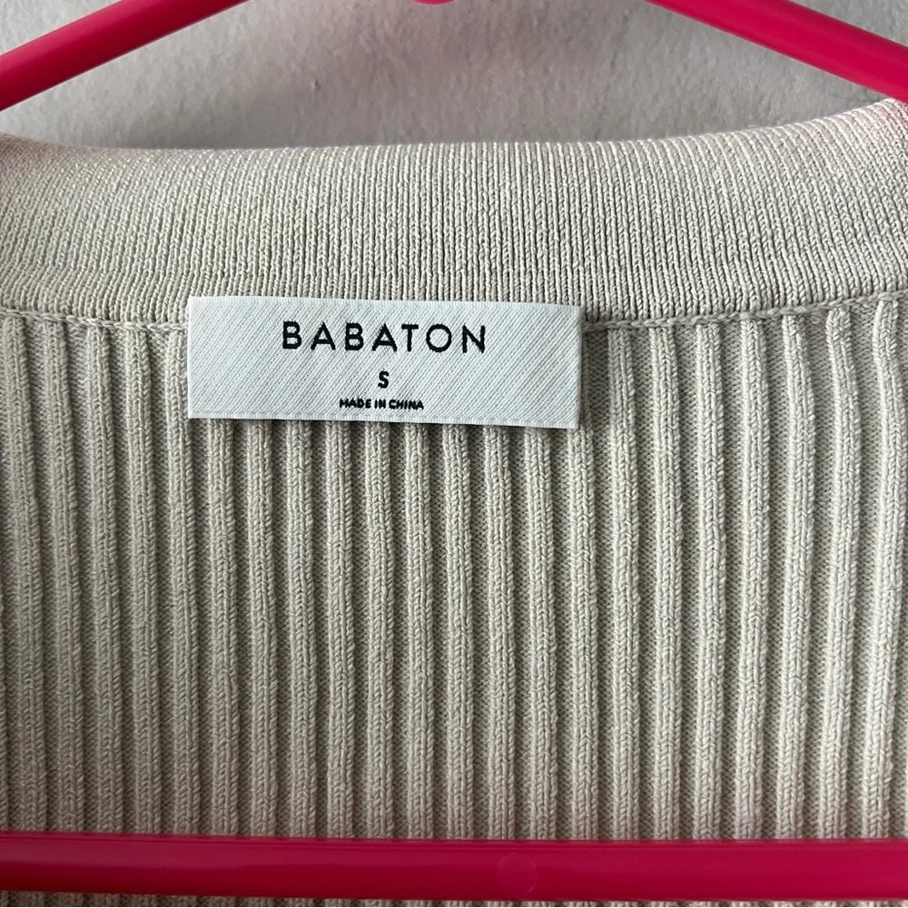 Aritzia Babaton Sculpt Knit Long Sleeve Off White Polo Size Small - Picture 4 of 7